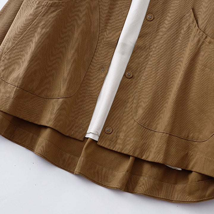 Buddha Stones Solid Color Long Sleeve Women's Cotton Jacket With Pockets - image 3