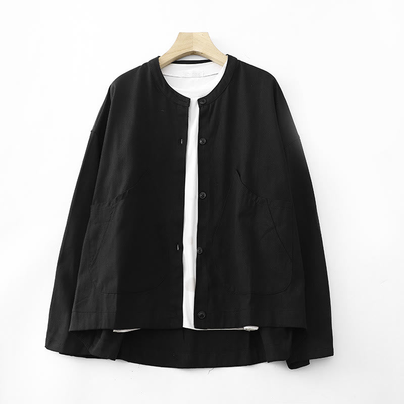 Buddha Stones Solid Color Long Sleeve Women's Cotton Jacket With Pockets - Black - US14，UK/AU18，EU46 (2XL) - image 8