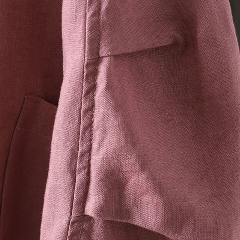 Buddha Stones Pure Color V-neck Women's Cotton Jacket With Pockets - image 9