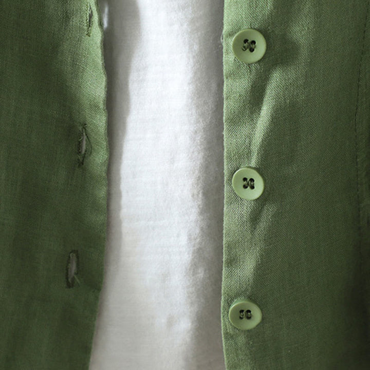 Buddha Stones Pure Color V-neck Women's Cotton Jacket With Pockets - image 19