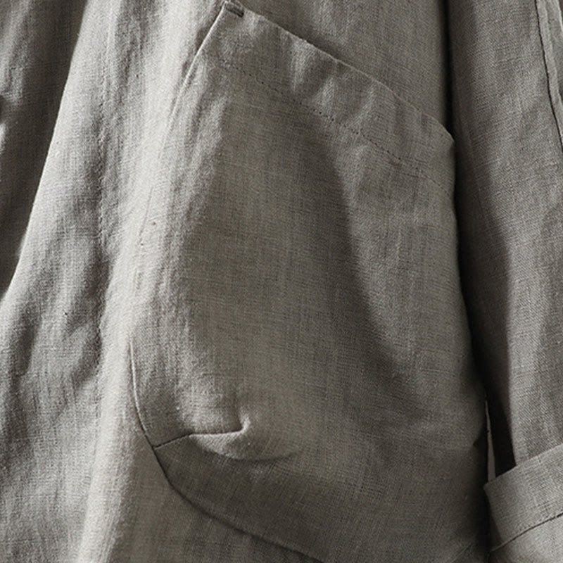 Buddha Stones Pure Color V-neck Women's Cotton Jacket With Pockets - image 28