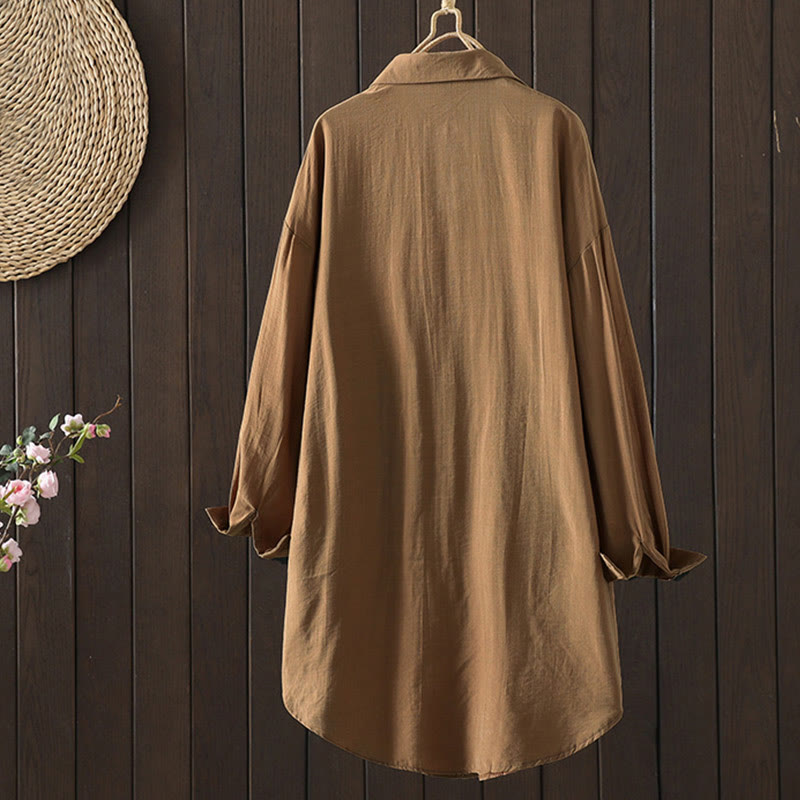 Buddha Stones Plain Buttons Women's Cotton Coat With Pockets - image 1