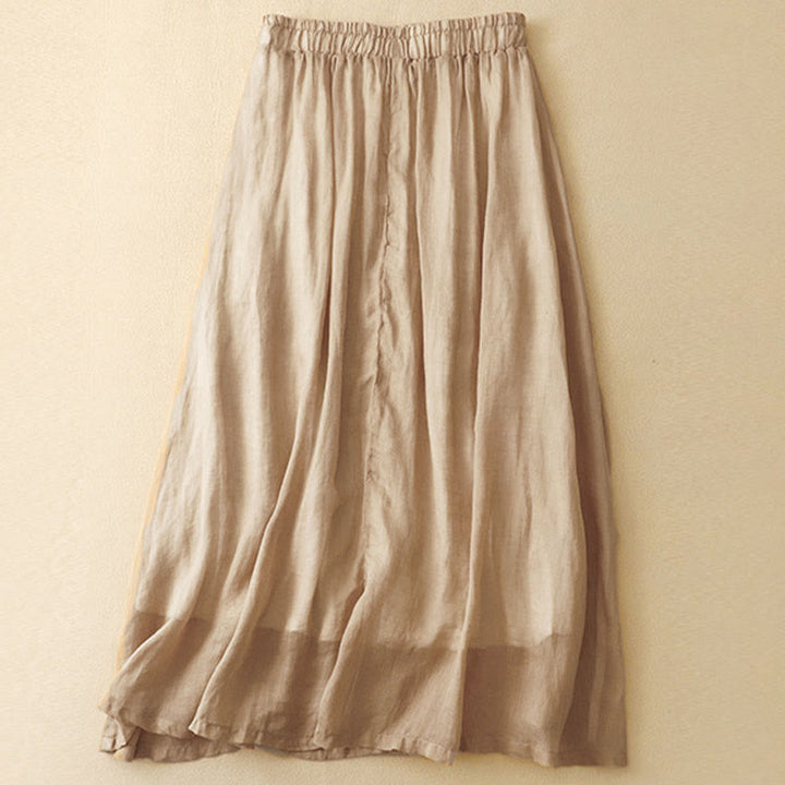 Buddha Stones Ethnic Vintage Embroidery Button Design Women's Cotton Linen 7-8 Length Skirt - image 11