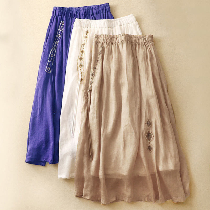 Buddha Stones Ethnic Vintage Embroidery Button Design Women's 7-8 Length Skirt - image 18