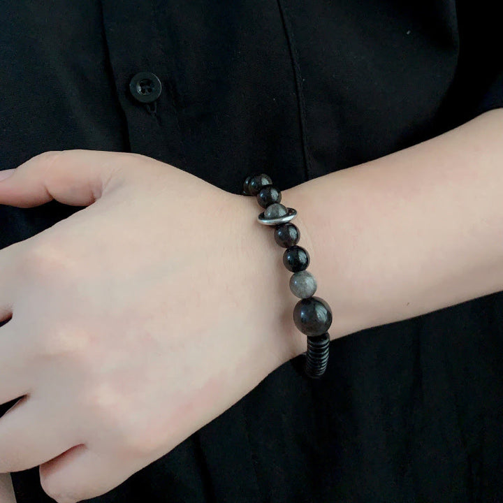 Buddha Stones Silver Sheen Obsidian Coconut Shell Protection Bracelet - image 9
