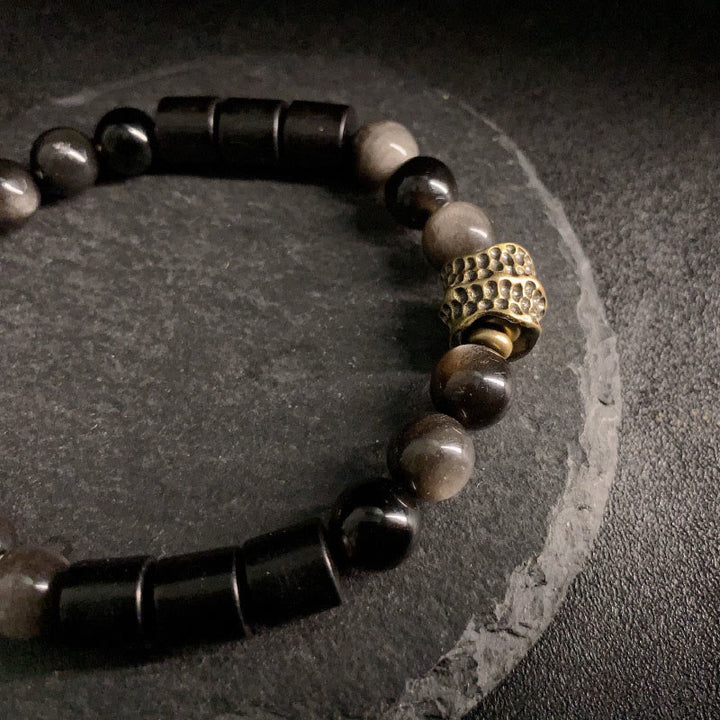 Buddha Stones Silver Sheen Obsidian Ebony Protection Bracelet - image 3