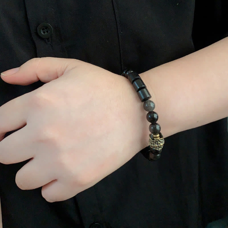 Buddha Stones Silver Sheen Obsidian Ebony Protection Bracelet - image 4