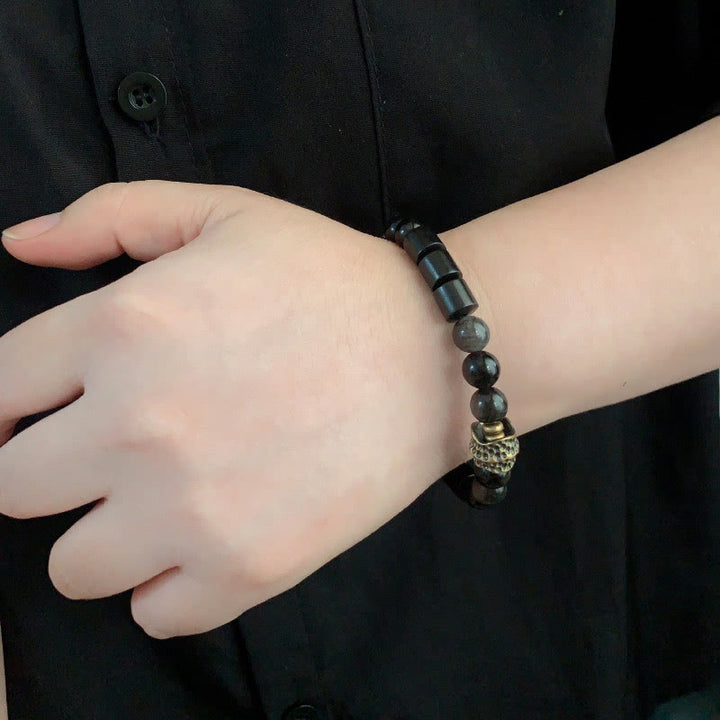 Buddha Stones Silver Sheen Obsidian Ebony Protection Bracelet - image 4
