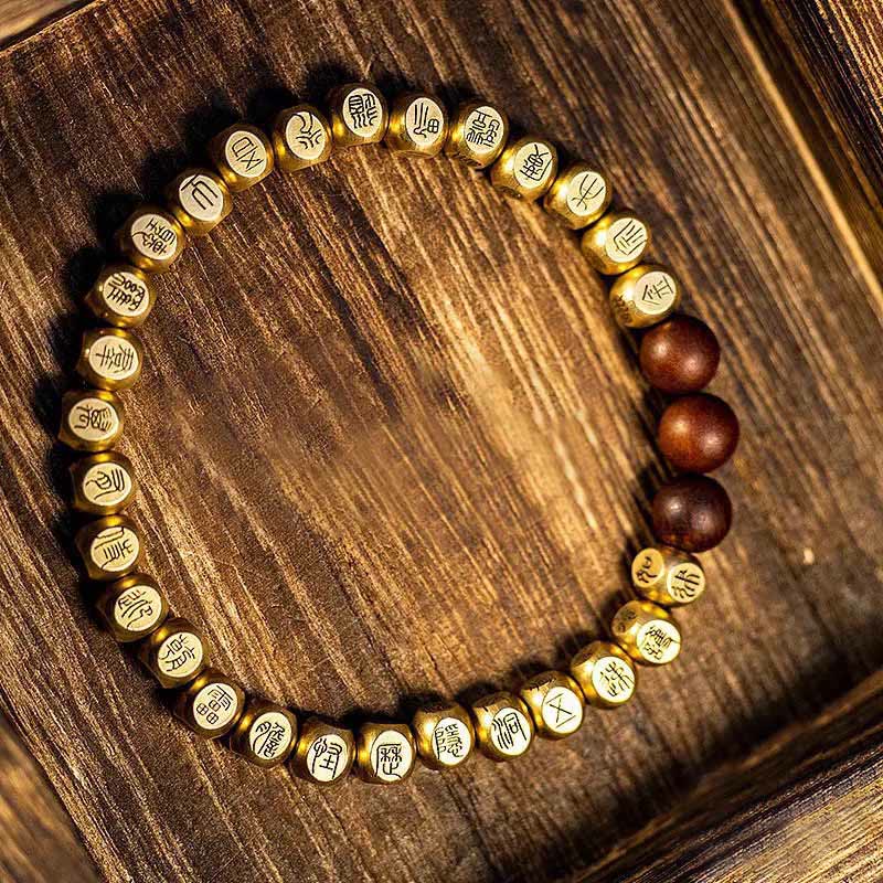 Buddha Stones Copper Brass Lightning Struck Jujube Wood Beads Wealth Bracelet - Copper Brass(Wrist Circumference: 18-24cm) - image 6