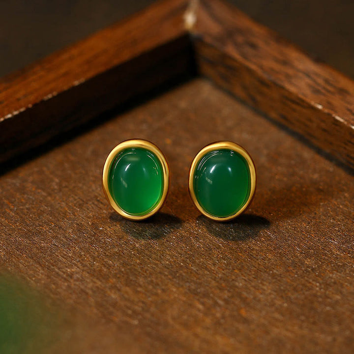 Buddha Stones 925 Sterling Silver Golden Green Chalcedony Strength Earrings  - Green Chalcedony(925 Sterling Silver Posts) - image 0