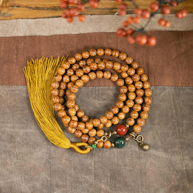 108 Mala Beads Bodhi Seed Wisdom Peace Tassel Bracelet - 18cm - image 1