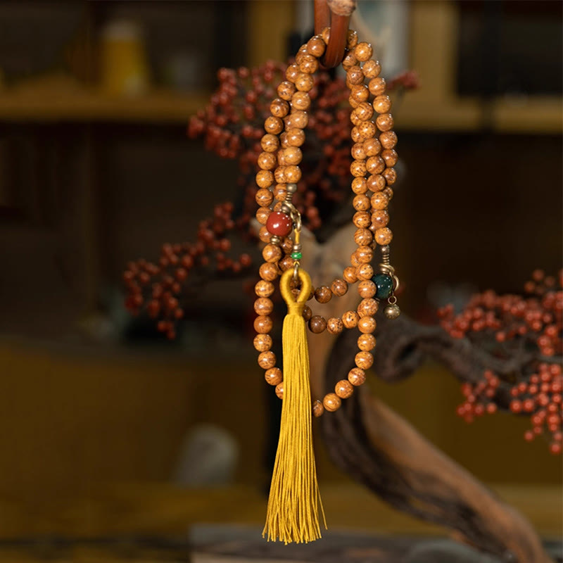 108 Mala Beads Bodhi Seed Wisdom Peace Tassel Bracelet - image 2