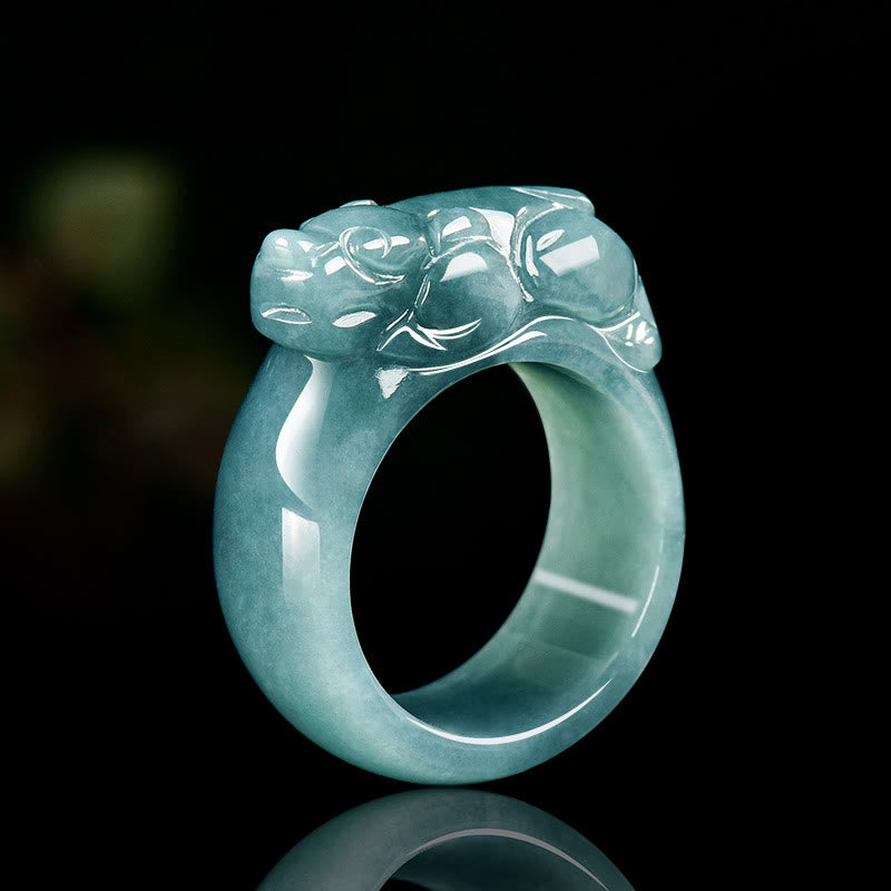 Buddha Stones Fengshui Wealth Prosperity Jade PiXiu Luck Ring - 20mm - image 1
