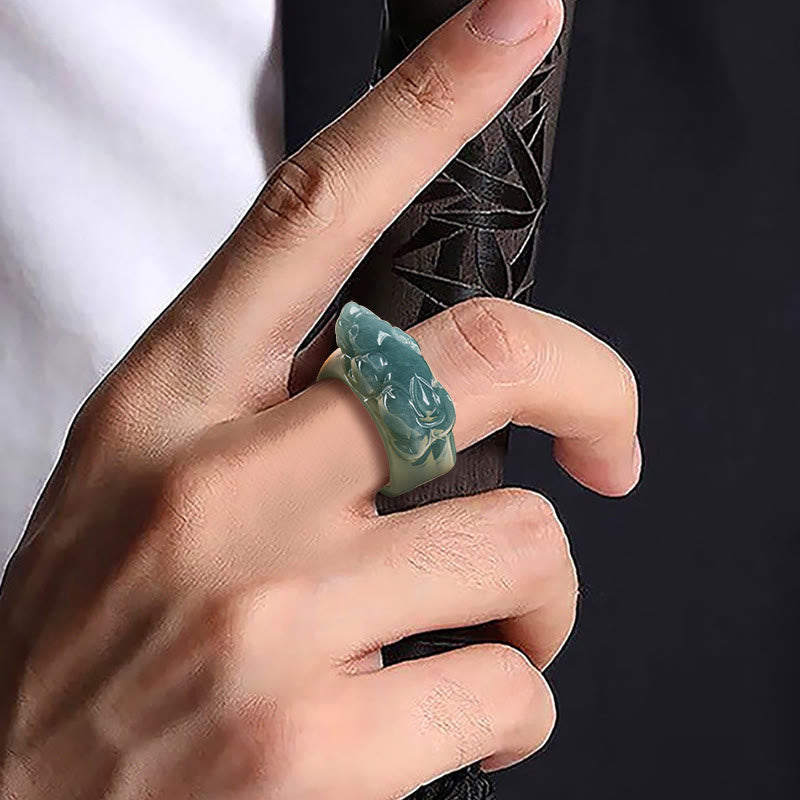 Buddha Stones Fengshui Wealth Prosperity Jade PiXiu Luck Ring - image 5