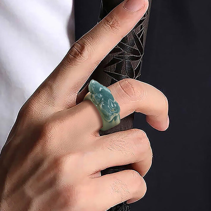 Buddha Stones Fengshui Wealth Prosperity Jade PiXiu Luck Ring - image 5