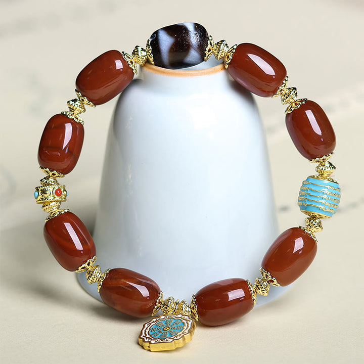 Buddha Stones Natural South Red Agate Bagua Dzi Bead Power Bracelet - image 5
