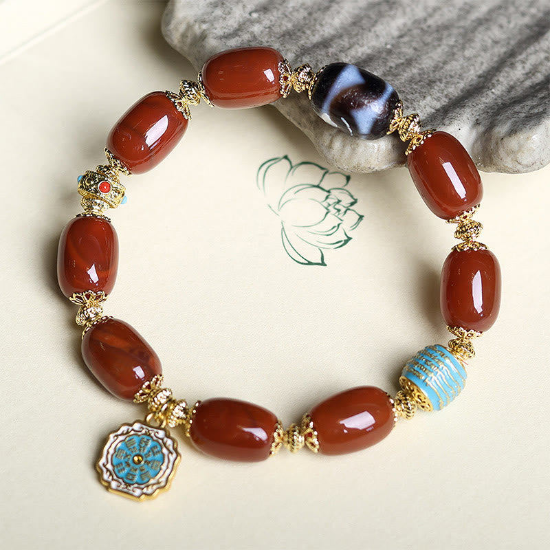 Buddha Stones Natural South Red Agate Bagua Dzi Bead Power Bracelet - image 3