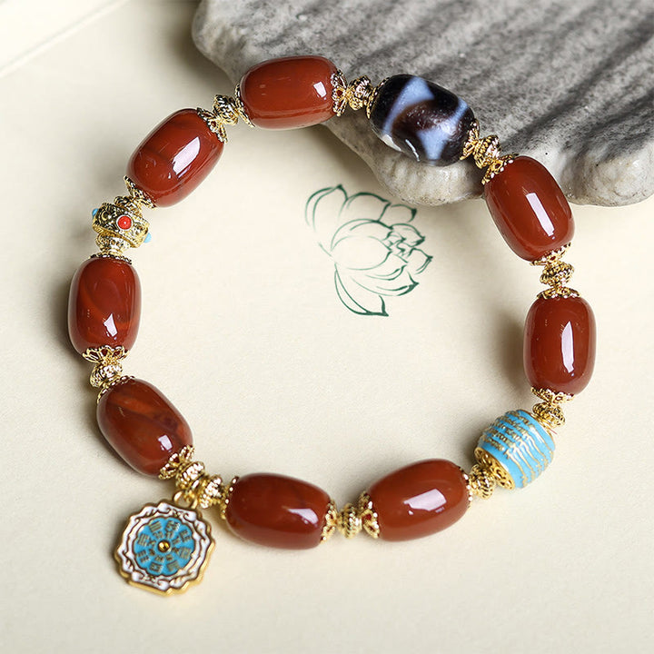 Buddha Stones Natural South Red Agate Bagua Dzi Bead Power Bracelet - image 3