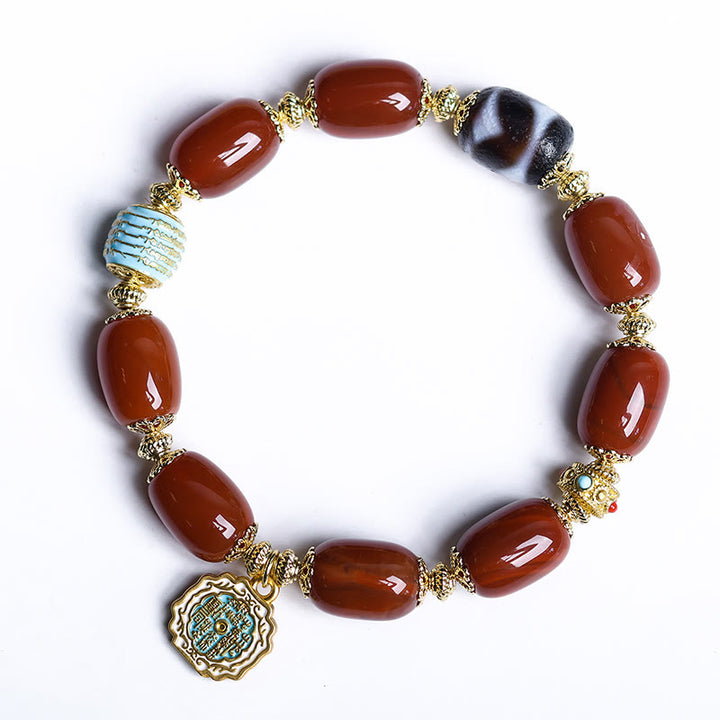 Buddha Stones Natural South Red Agate Bagua Dzi Bead Power Bracelet - image 8