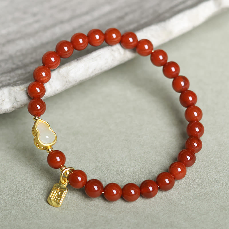 Buddha Stones Natural South Red Agate Hetian Jade Gourd Positive Bracelet - image 8