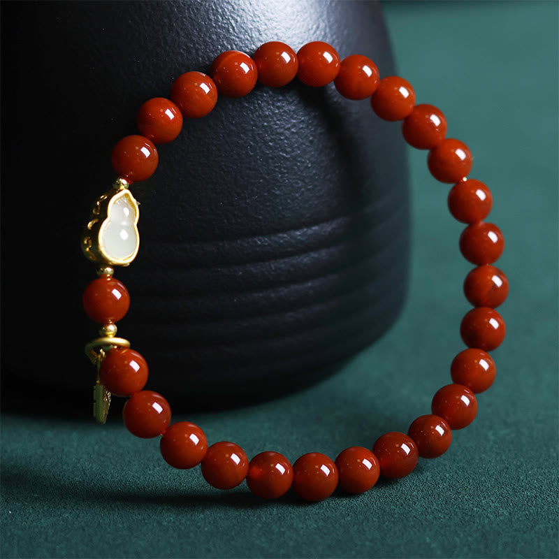 Buddha Stones Natural South Red Agate Hetian Jade Gourd Positive Bracelet - image 3