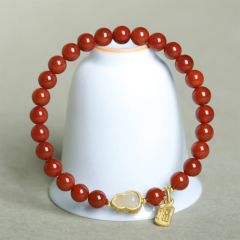 Buddha Stones Natural South Red Agate Hetian Jade Gourd Positive Bracelet - image 4