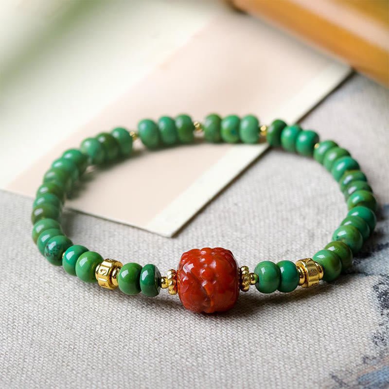 Buddha Stones Tibetan Turquoise Beads South Red Agate Lotus Balance Bracelet - image 4
