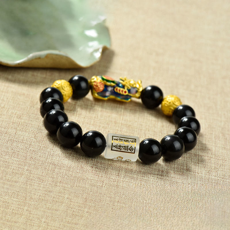 Buddha Stones Fengshui Copper Pixiu Rainbow Obsidian Beads Wealth Bracelet - image 15