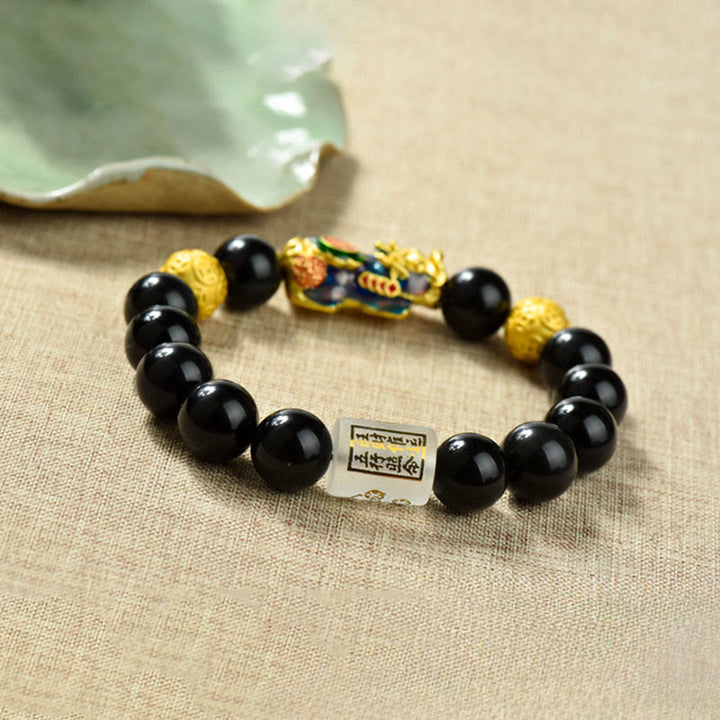 Buddha Stones Fengshui Copper Pixiu Rainbow Obsidian Beads Wealth Bracelet - image 15
