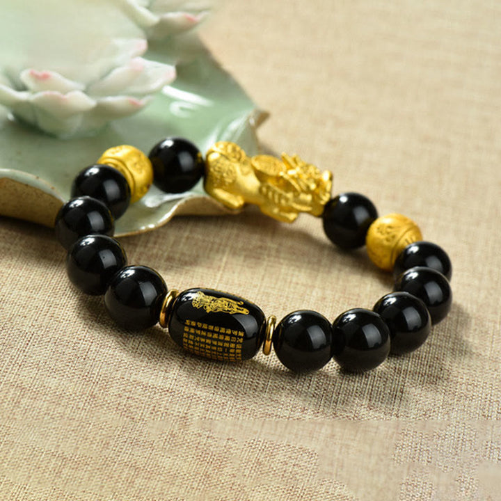 Buddha Stones Fengshui Copper Pixiu Rainbow Obsidian Beads Wealth Bracelet - image 27