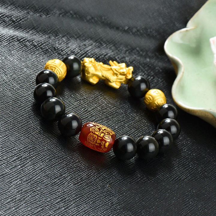Buddha Stones Fengshui Copper Pixiu Rainbow Obsidian Beads Wealth Bracelet - image 24