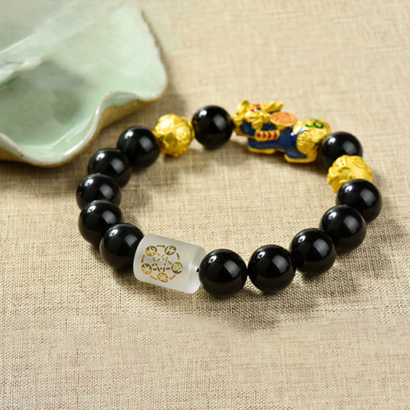 Buddha Stones Fengshui Copper Pixiu Rainbow Obsidian Beads Wealth Bracelet - image 2