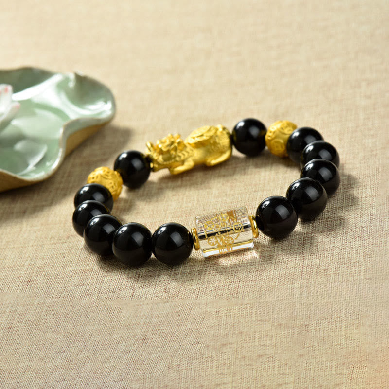 Buddha Stones Fengshui Copper Pixiu Rainbow Obsidian Beads Wealth Bracelet - image 19