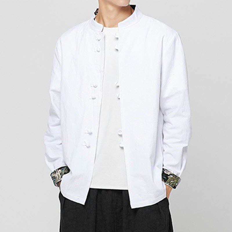 Buddha Stones Men's Frog-Button Dragon Pattern Cuffs Cotton Long Sleeve Shirt - image 10