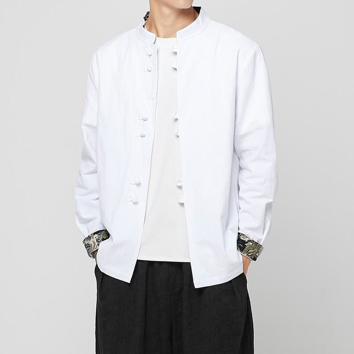 Buddha Stones Men's Frog-Button Dragon Pattern Cuffs Cotton Long Sleeve Shirt - image 12