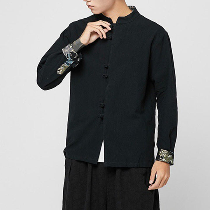 Buddha Stones Men's Frog-Button Dragon Pattern Cuffs Cotton Long Sleeve Shirt - image 17