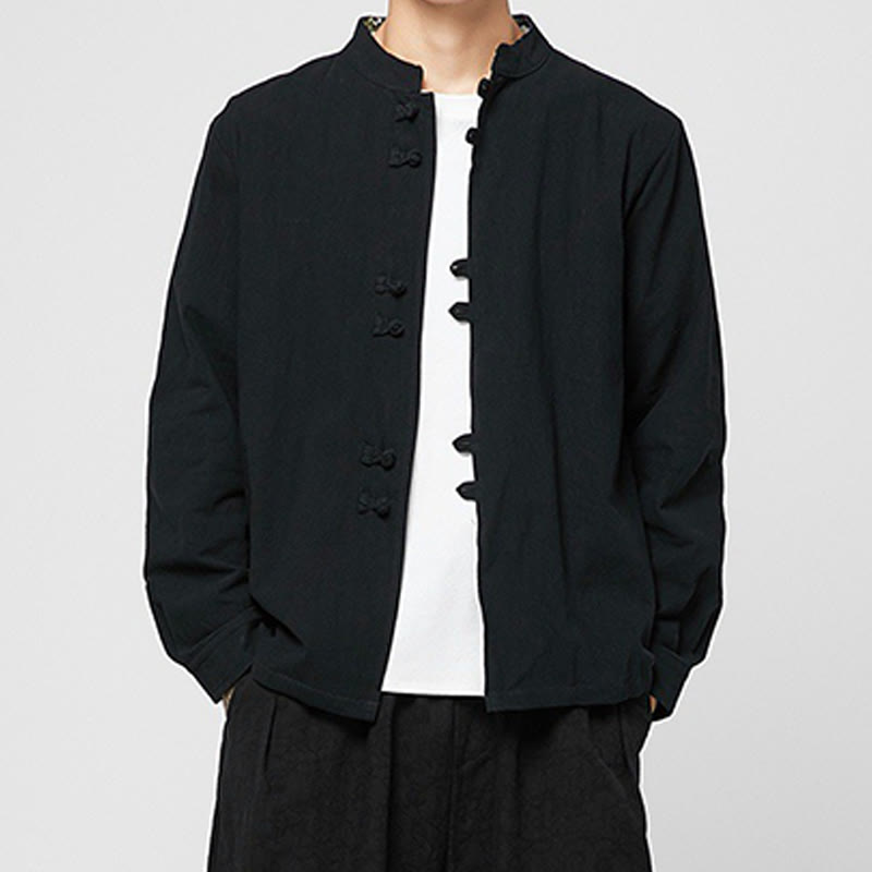 Buddha Stones Men's Frog-Button Dragon Pattern Cuffs Cotton Long Sleeve Shirt - Black - US/UK/AU46，EU56 (5XL) - image 13