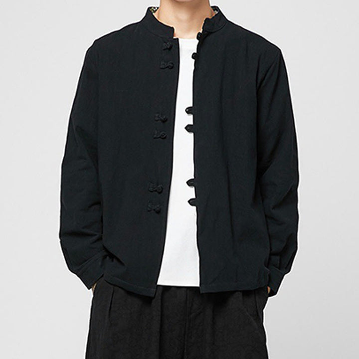 Buddha Stones Men's Frog-Button Dragon Pattern Cuffs Cotton Long Sleeve Shirt - Black - US/UK/AU46，EU56 (5XL) - image 13