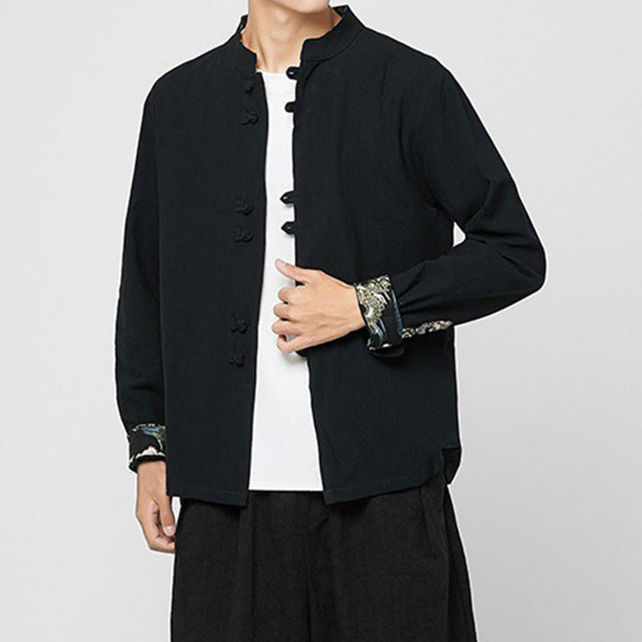 Buddha Stones Men's Frog-Button Dragon Pattern Cuffs Cotton Long Sleeve Shirt - image 15