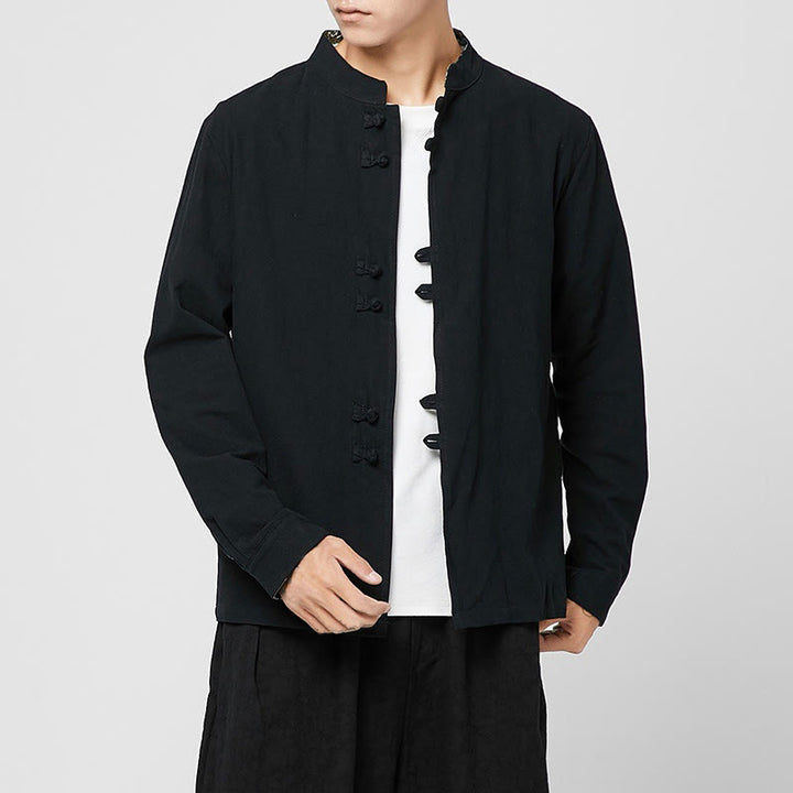 Buddha Stones Men's Frog-Button Dragon Pattern Cuffs Cotton Long Sleeve Shirt - image 16