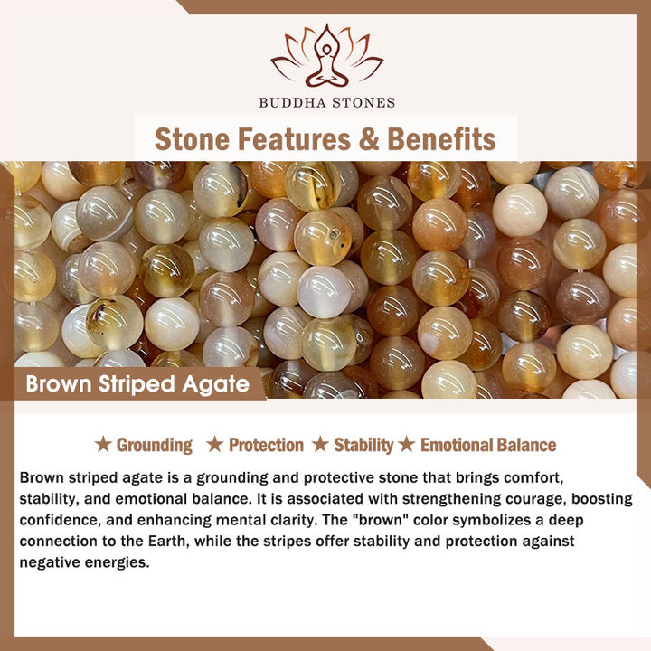 Buddha Stones Tortoiseshell Cat Light Brown Striped Agate Black Onyx Protection Bracelet - image 9