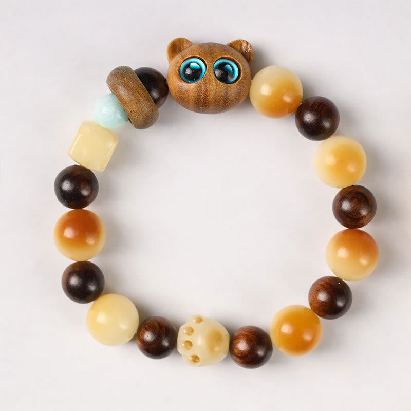 Buddha Stones Natural Bodhi Seed Sandalwood Lucky Cute Cat Head Paw Claw Peace Bracelet - image 2
