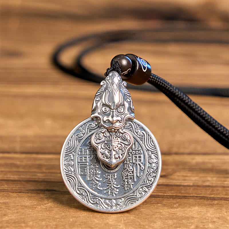 Buddha Stones Mountain Ghosts Spend Money Bagua Design Copper Pixiu Harmony Necklace Pendant - Mountain Ghosts Spend Money - image 0