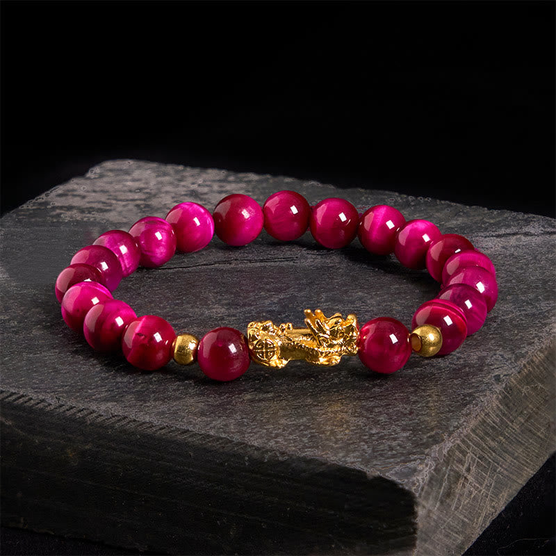 Buddha Stones Various Color Tiger Eye Beads Pixiu Wealth Courage Bracelet - Rose Tiger Eye(Wrist Circumference: 17-19cm) - image 12