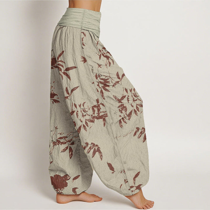Buddha Stones Pure Cotton Branch Pattern Women's Elastic Waist Harem Pants - image 1