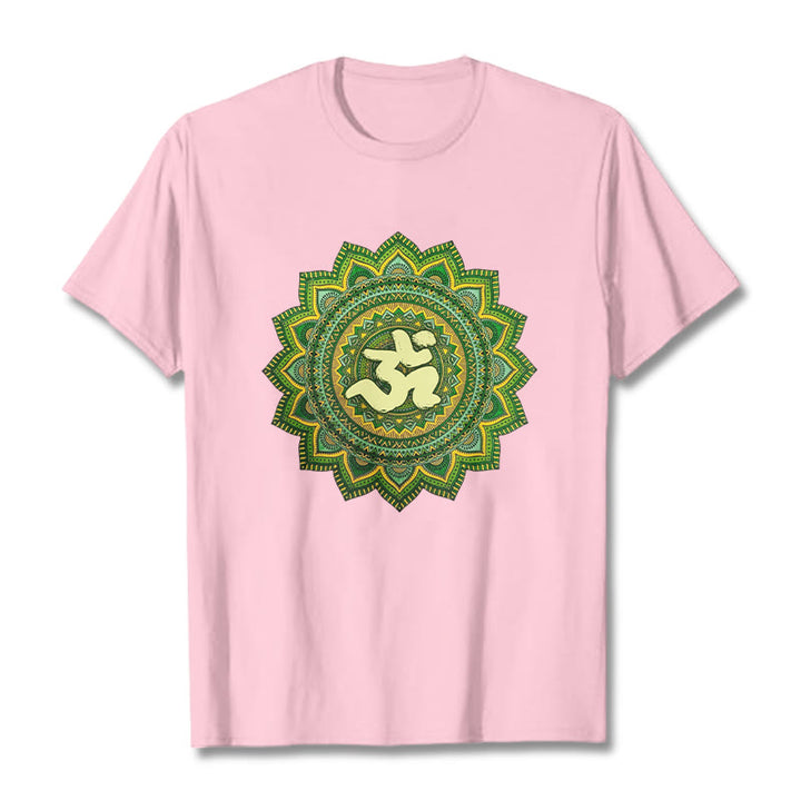 Buddha Stones Casual Green Mandala Om Symbol Pattern Cotton Tee T-shirt - LightPink - 2XL - image 13
