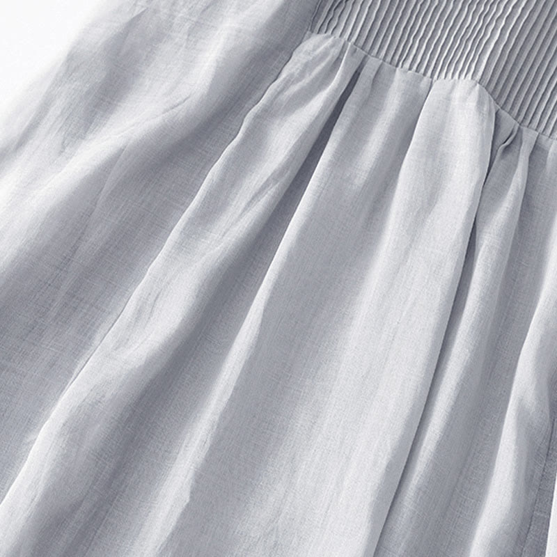 Buddha Stones Casual Accordion Pleat Plain V-neck Short Sleeve Midi Dress With Pockets - image 24