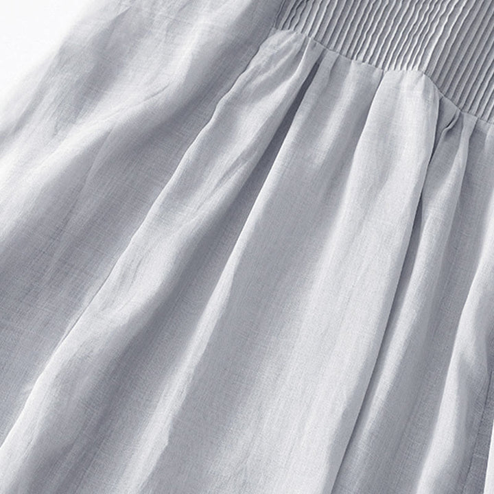 Buddha Stones Casual Accordion Pleat Plain V-neck Short Sleeve Midi Dress With Pockets - image 24