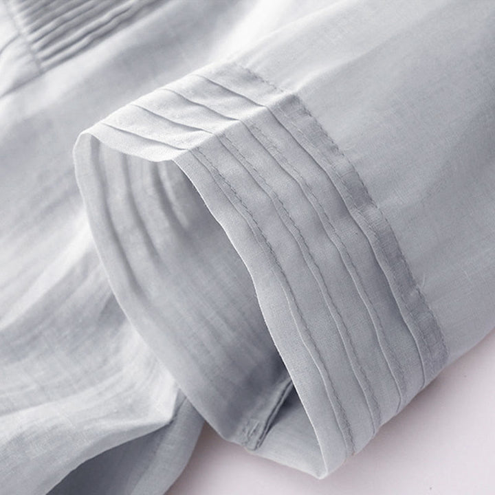 Buddha Stones Casual Accordion Pleat Plain V-neck Short Sleeve Midi Dress With Pockets - image 23
