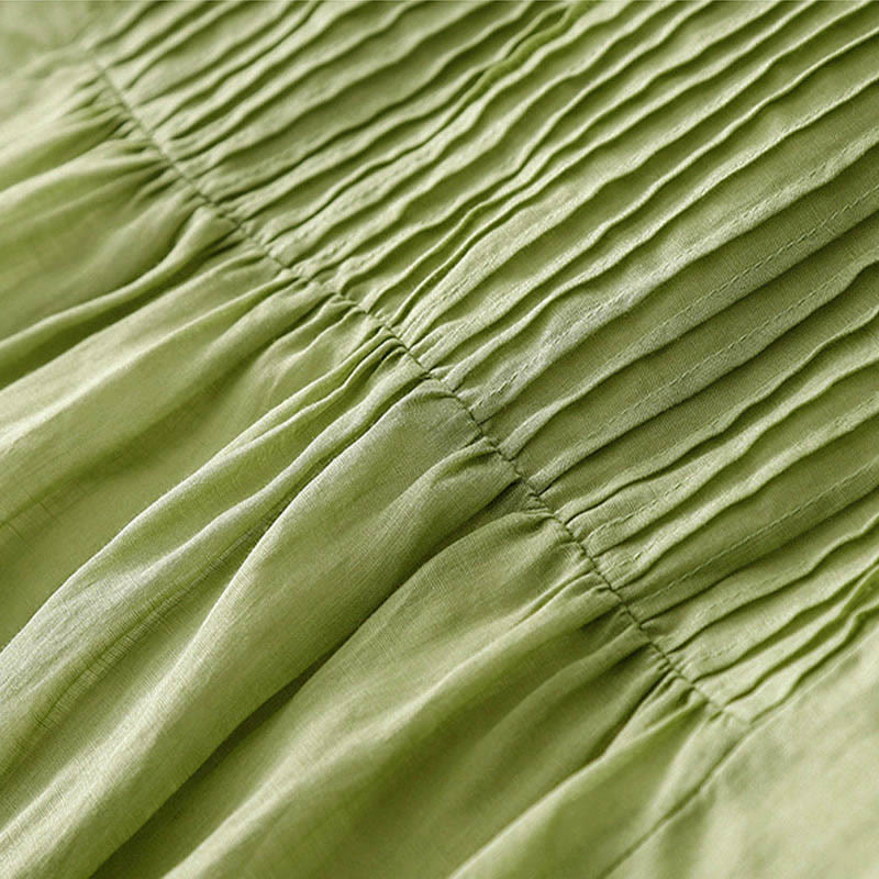 Buddha Stones Casual Accordion Pleat Plain V-neck Short Sleeve Midi Dress With Pockets - image 14
